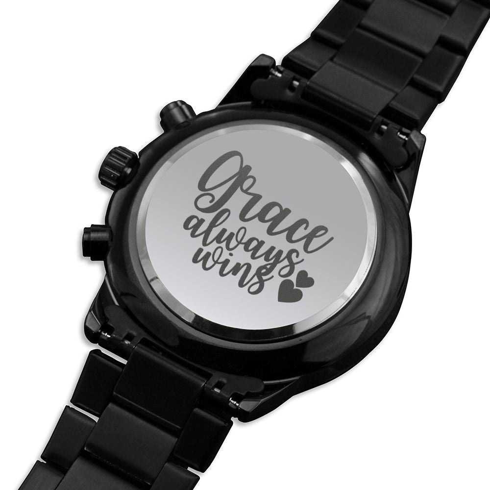 Grace Always Wins Engraved Bible Verse Men's Watch Multifunction Stainless Steel W Copper Dial-Express Your Love Gifts