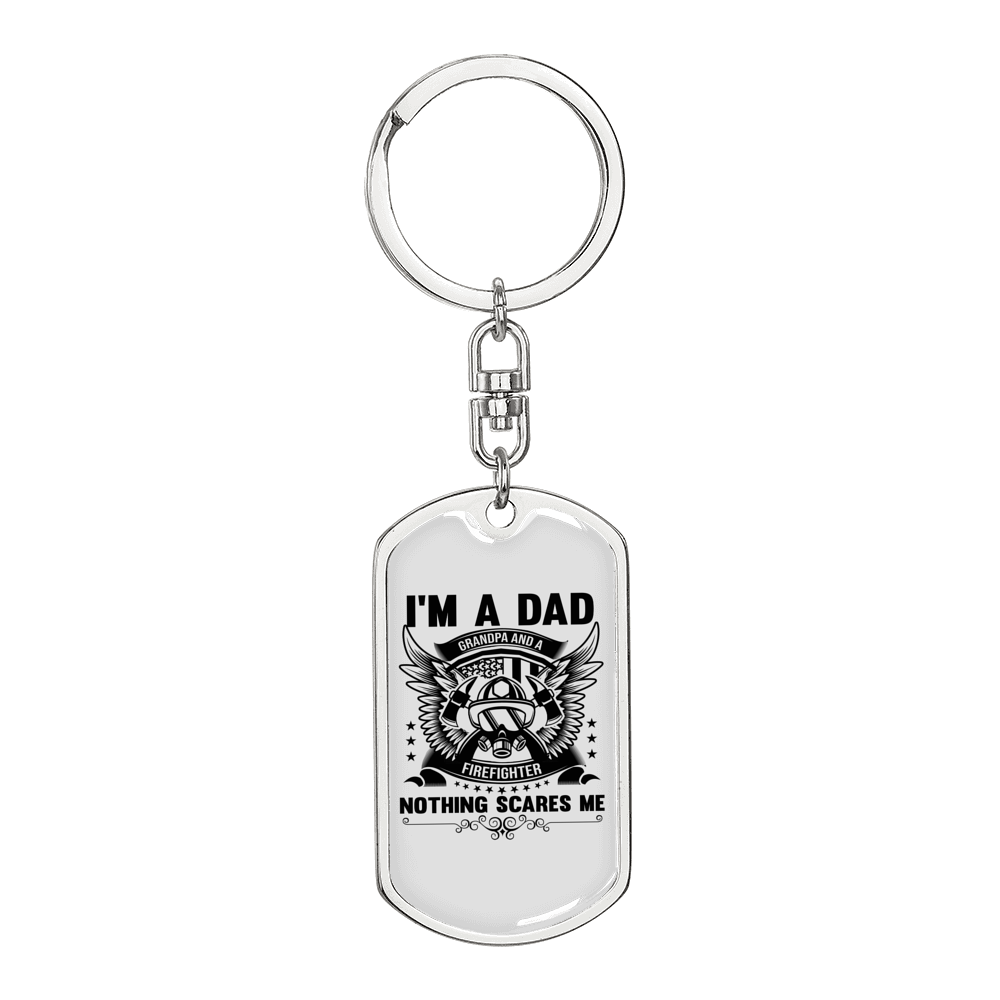 Grandpa And A Firefighter Keychain Stainless Steel or 18k Gold Dog Tag Keyring-Express Your Love Gifts