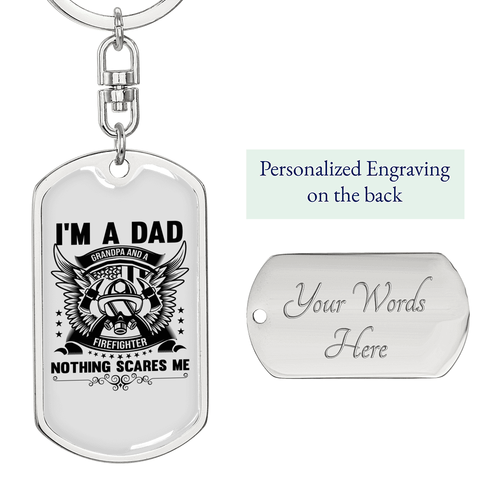 Grandpa And A Firefighter Keychain Stainless Steel or 18k Gold Dog Tag Keyring-Express Your Love Gifts