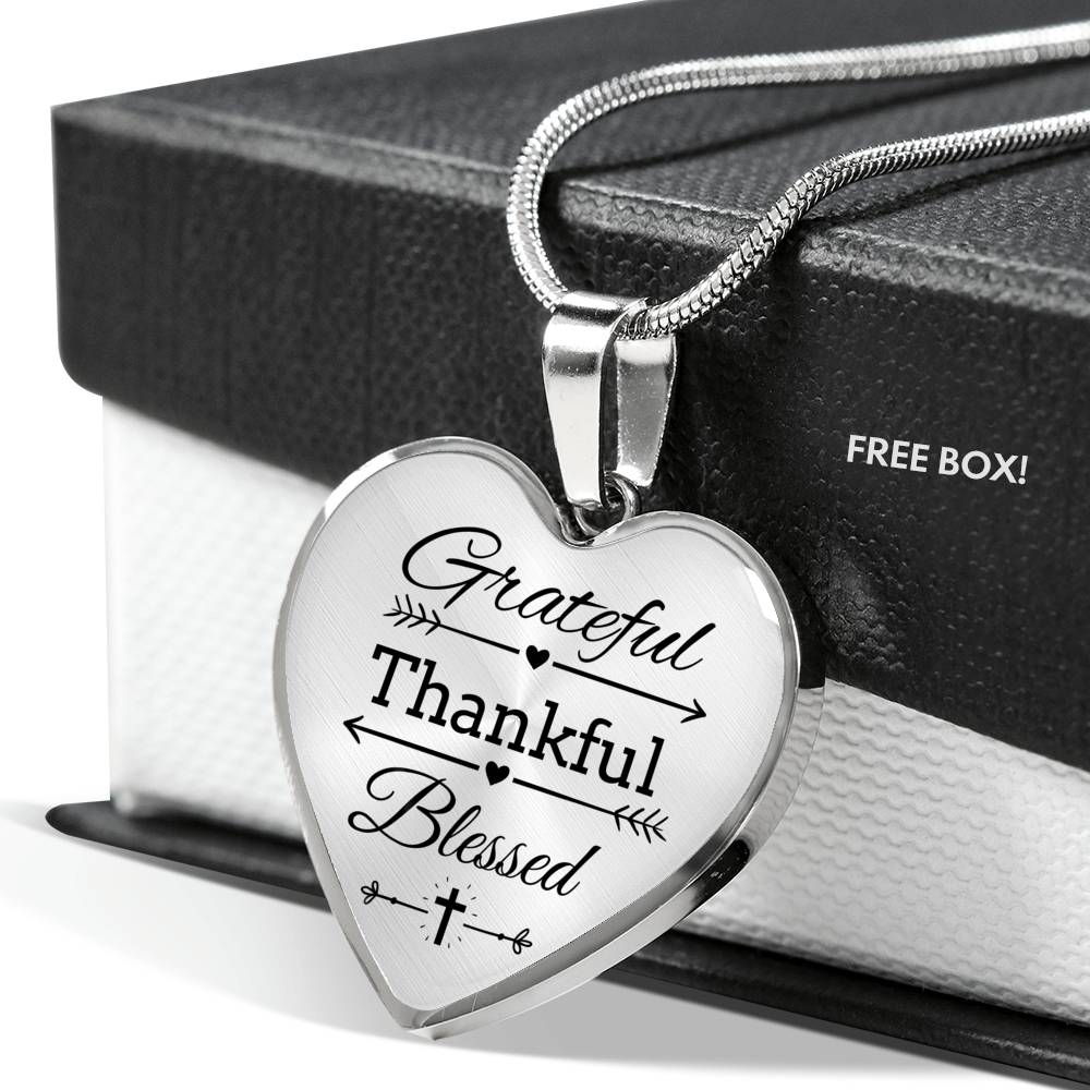 Grateful Thankful Blessed Necklace Stainless Steel or 18k Gold Heart Pendant 18-22"-Express Your Love Gifts