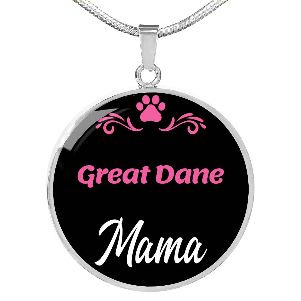 Great Dane Mama Necklace Circle Pendant Stainless Steel or 18k Gold 18-22" Dog Mom Pendant-Express Your Love Gifts