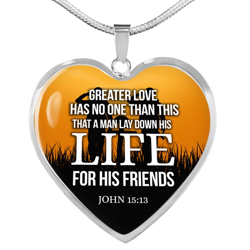 Greater Love Bible Verse John 15:13 Necklace Stainless Steel or 18k Gold Heart Pendant 18-22"-Express Your Love Gifts