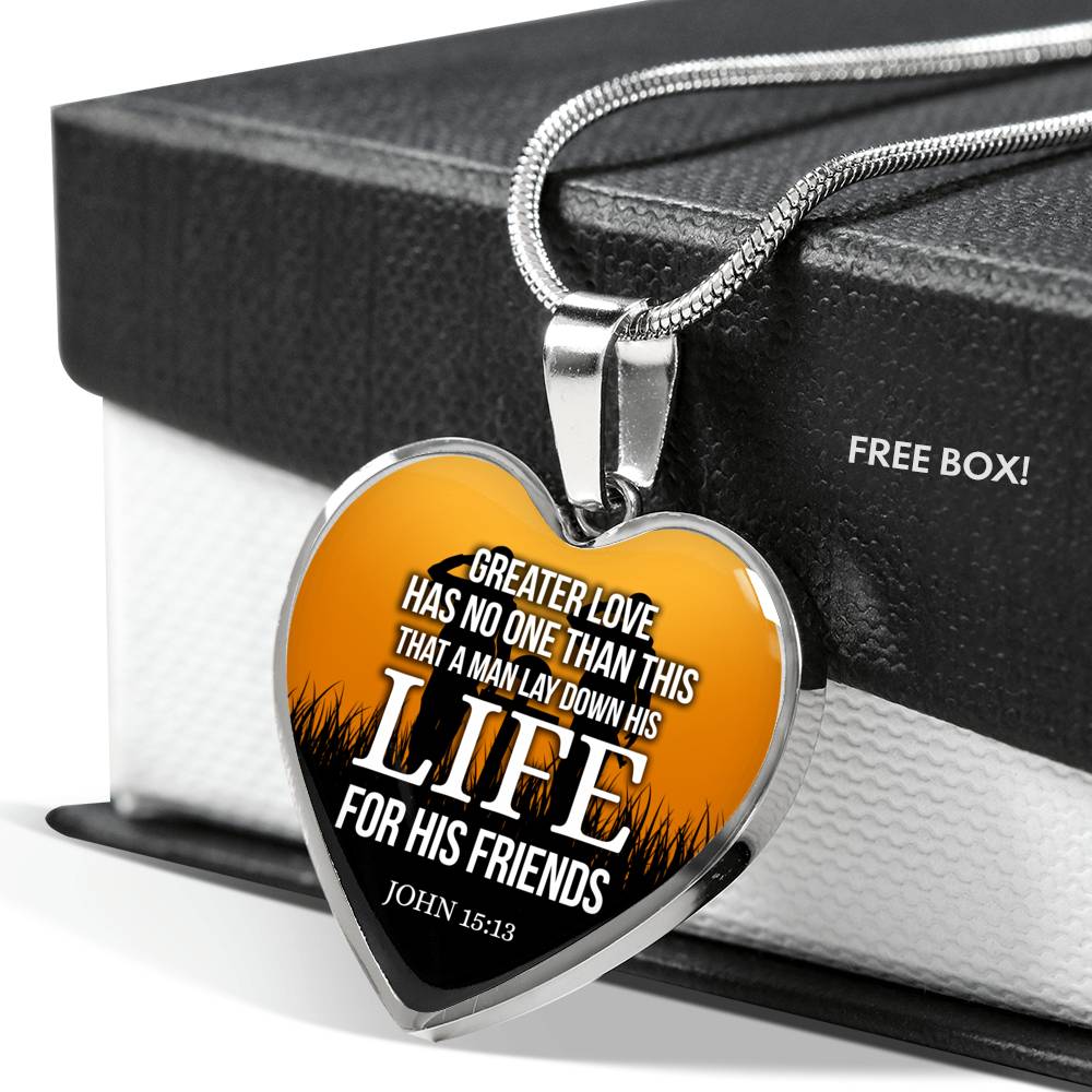 Greater Love Bible Verse John 15:13 Necklace Stainless Steel or 18k Gold Heart Pendant 18-22"-Express Your Love Gifts