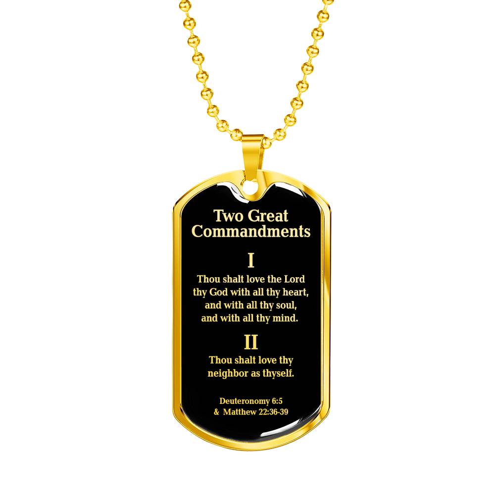 Greatest Commandment Matthew 22 Necklace Stainless Steel or 18k Gold Dog Tag 24"-Express Your Love Gifts