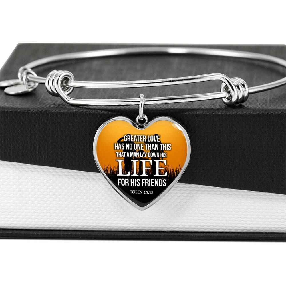 Greatest Love Bible Verse John 15:13 Heart Bangle Stainless Steel or 18k Gold 18-22"-Express Your Love Gifts