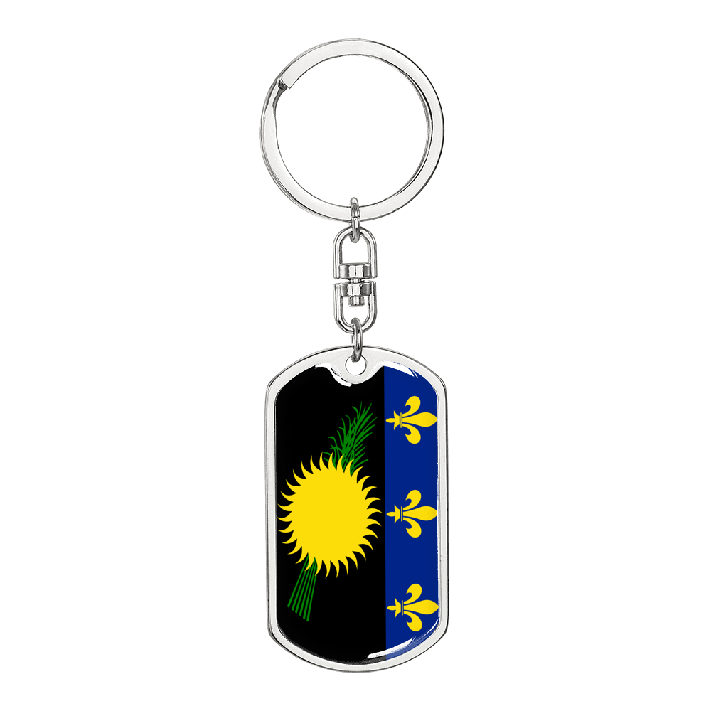 Guadeloupe Flag Swivel Keychain Dog Tag Stainless Steel or 18k Gold-Express Your Love Gifts