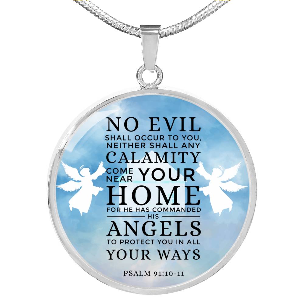 Guardian Angel Psalm 91:10-11 Circle Necklace Stainless Steel or 18k Gold 18-22"-Express Your Love Gifts