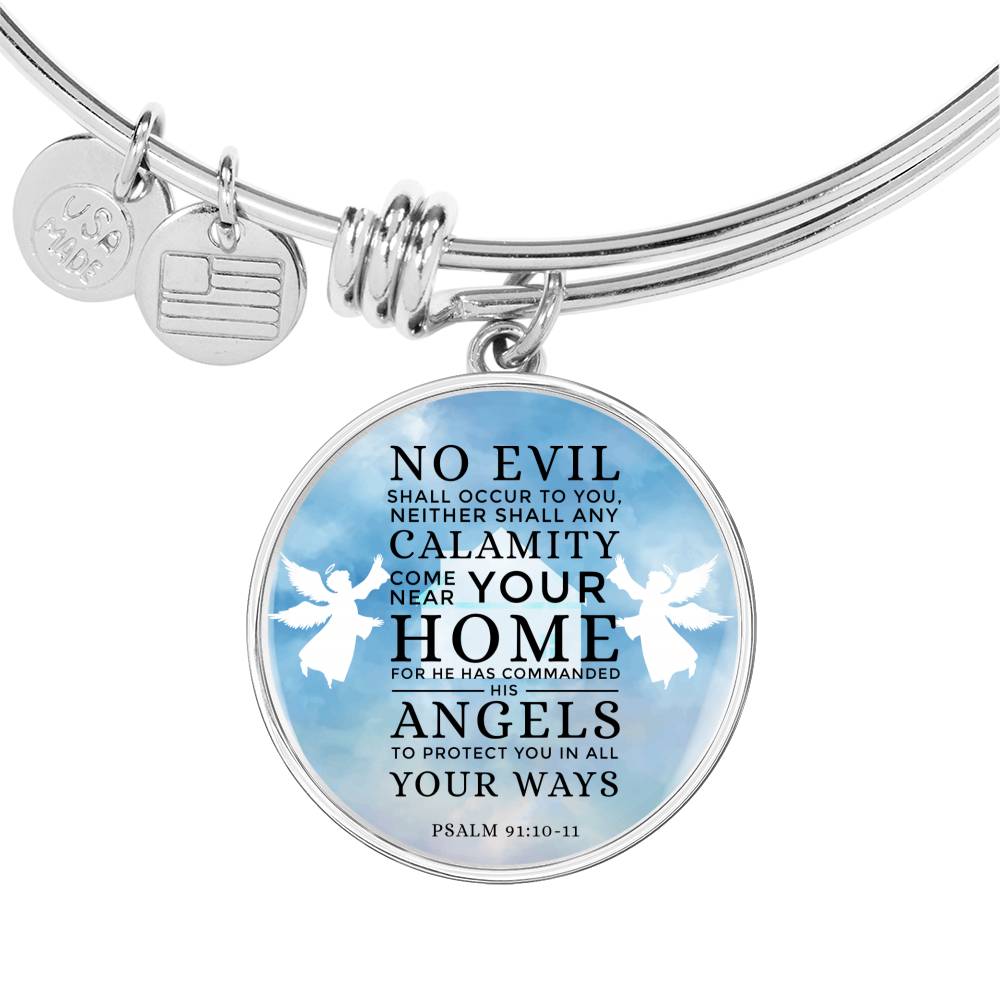 Guardian Angel Psalm 91:10-11 Circle Pendant Bangle Stainless Steel or 18k Gold 18-22"-Express Your Love Gifts