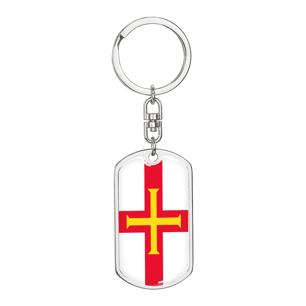 Guernsey Flag Swivel Keychain Dog Tag Stainless Steel or 18k Gold-Express Your Love Gifts