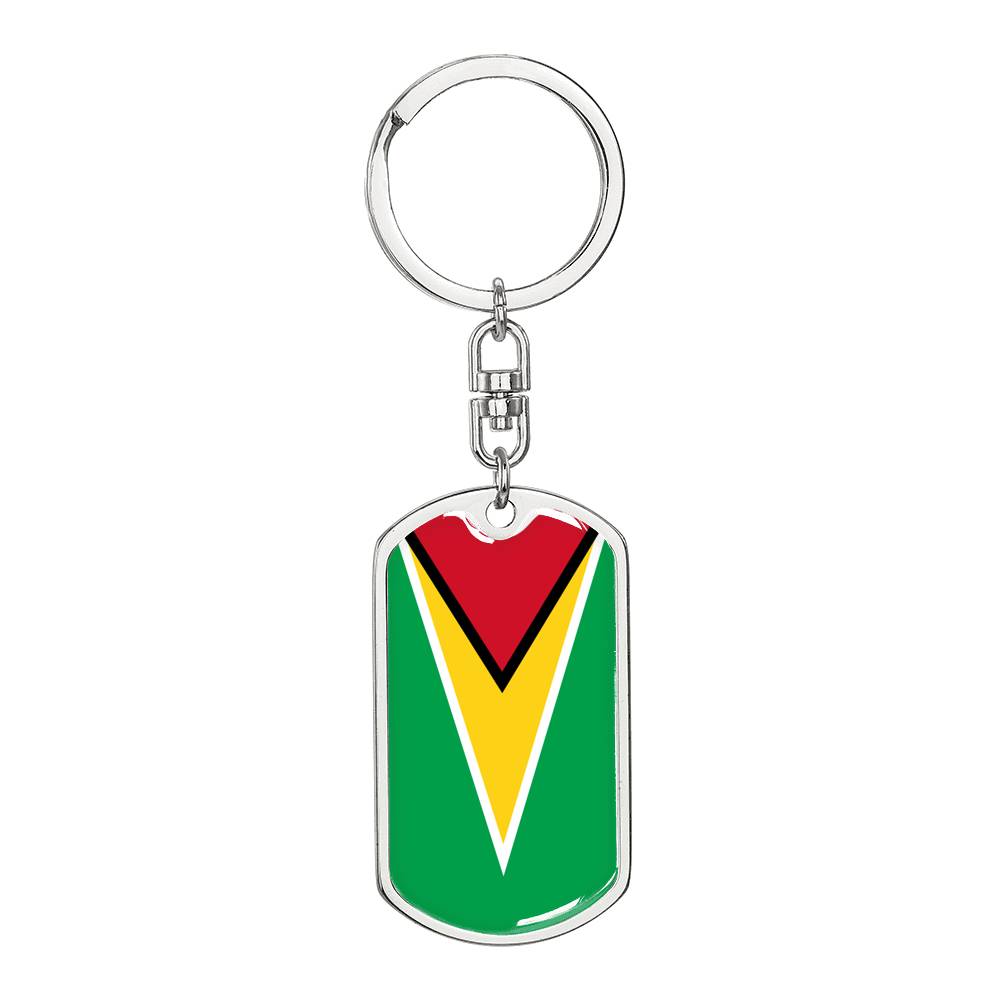 Guyana Flag Keychain Dog Tag Stainless Steel or 18k Gold-Express Your Love Gifts