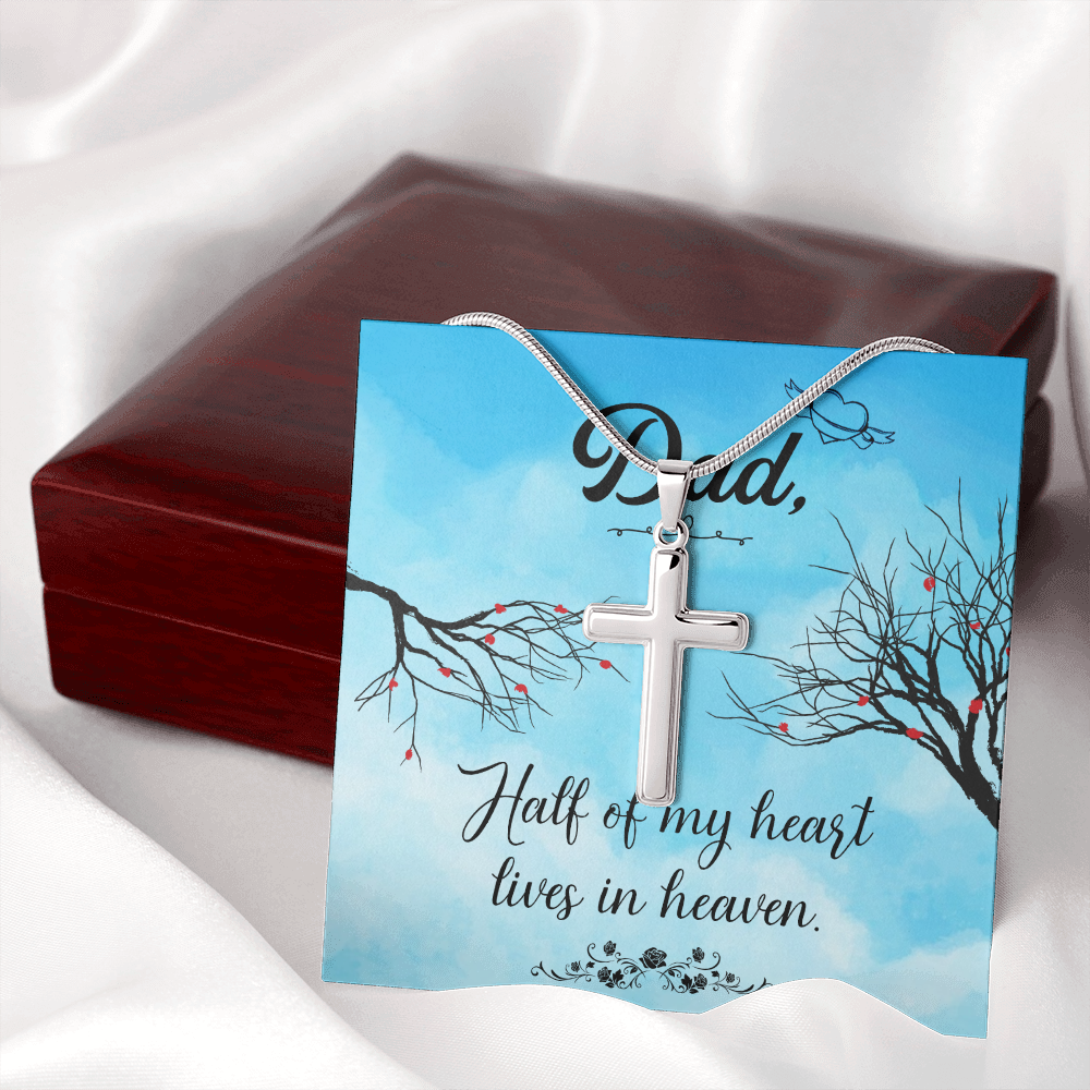 Half of My Heart Dad Memorial Gift Dad Memorial Cross Necklace Sympathy Gift Loss of Father Condolence Message Card-Express Your Love Gifts