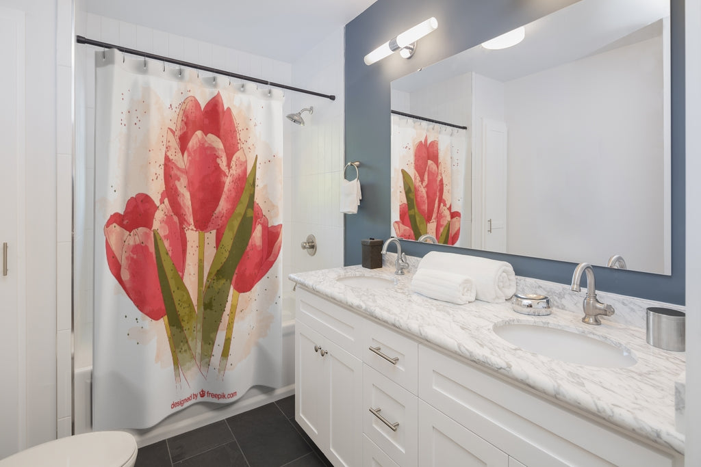 Hand Painted Tulips Stylish Design 71" x 74" Elegant Waterproof Shower Curtain for a Spa-like Bathroom Paradise Exceptional Craftsmanship-Express Your Love Gifts