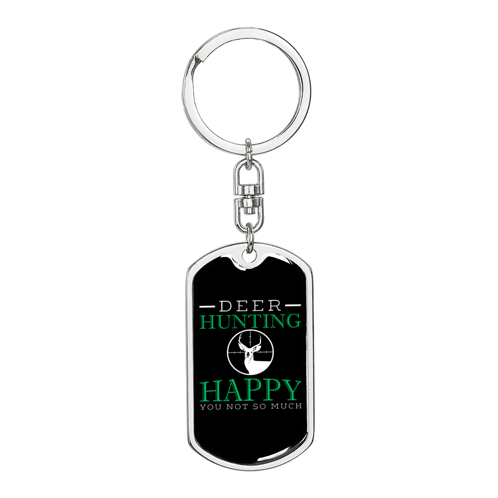 Happy Deer Hunter'S Keychain Gift Stainless Steel or 18k Gold Dog Tag Keyring-Express Your Love Gifts