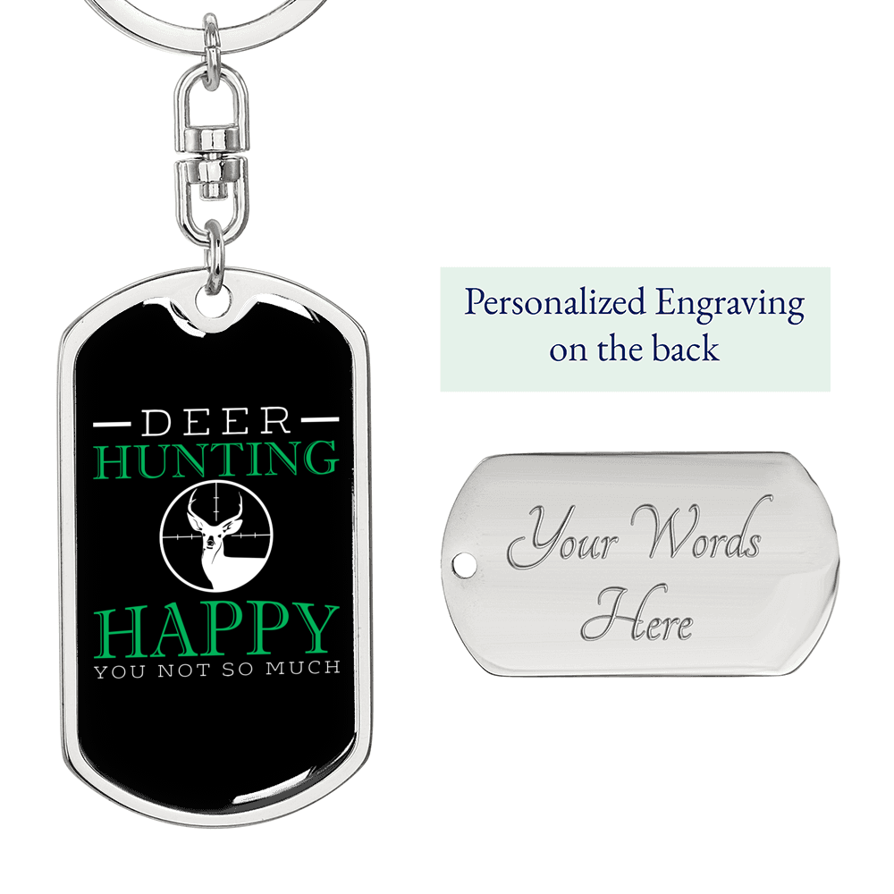 Happy Deer Hunter'S Keychain Gift Stainless Steel or 18k Gold Dog Tag Keyring-Express Your Love Gifts