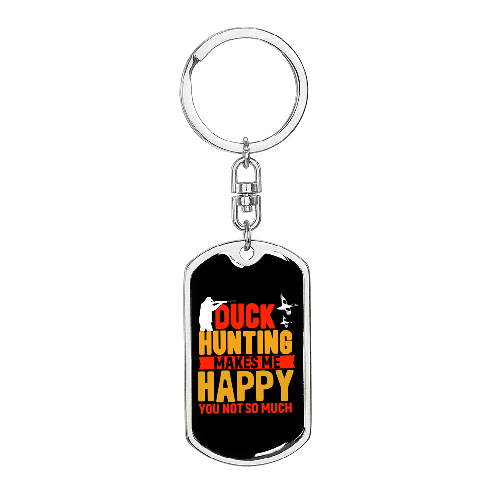 Happy Duck Hunter's Keychain Gift Stainless Steel or 18k Gold Dog Tag Keyring-Express Your Love Gifts