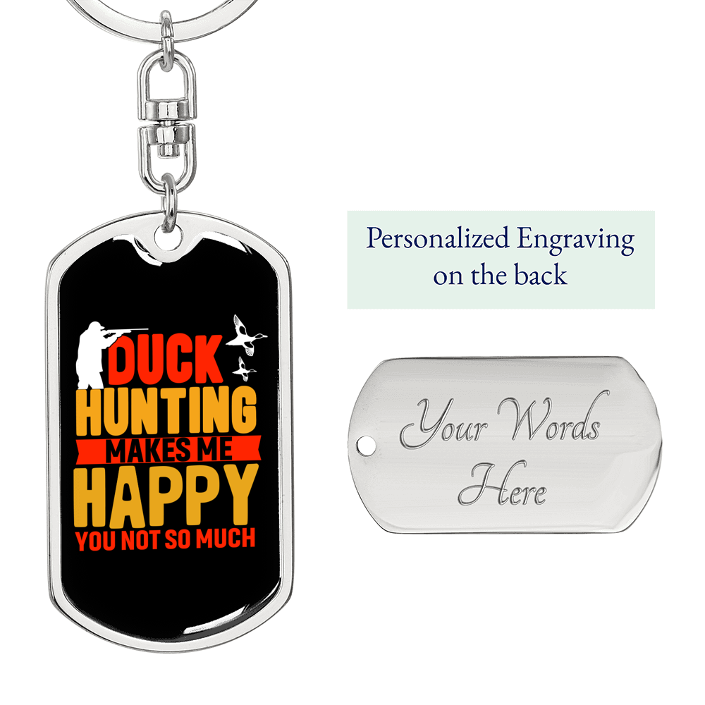 Happy Duck Hunter's Keychain Gift Stainless Steel or 18k Gold Dog Tag Keyring-Express Your Love Gifts