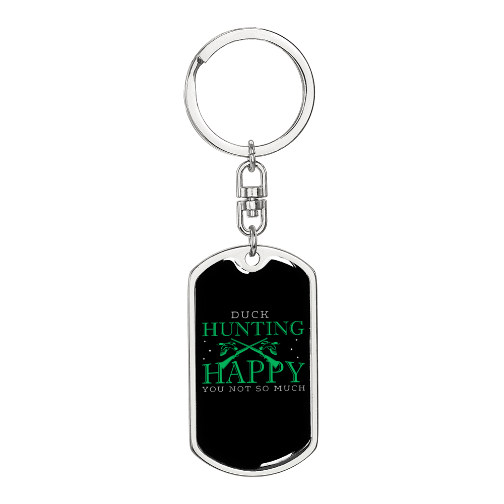 Happy Duck Hunting Keychain Gift Stainless Steel or 18k Gold Dog Tag Keyring-Express Your Love Gifts