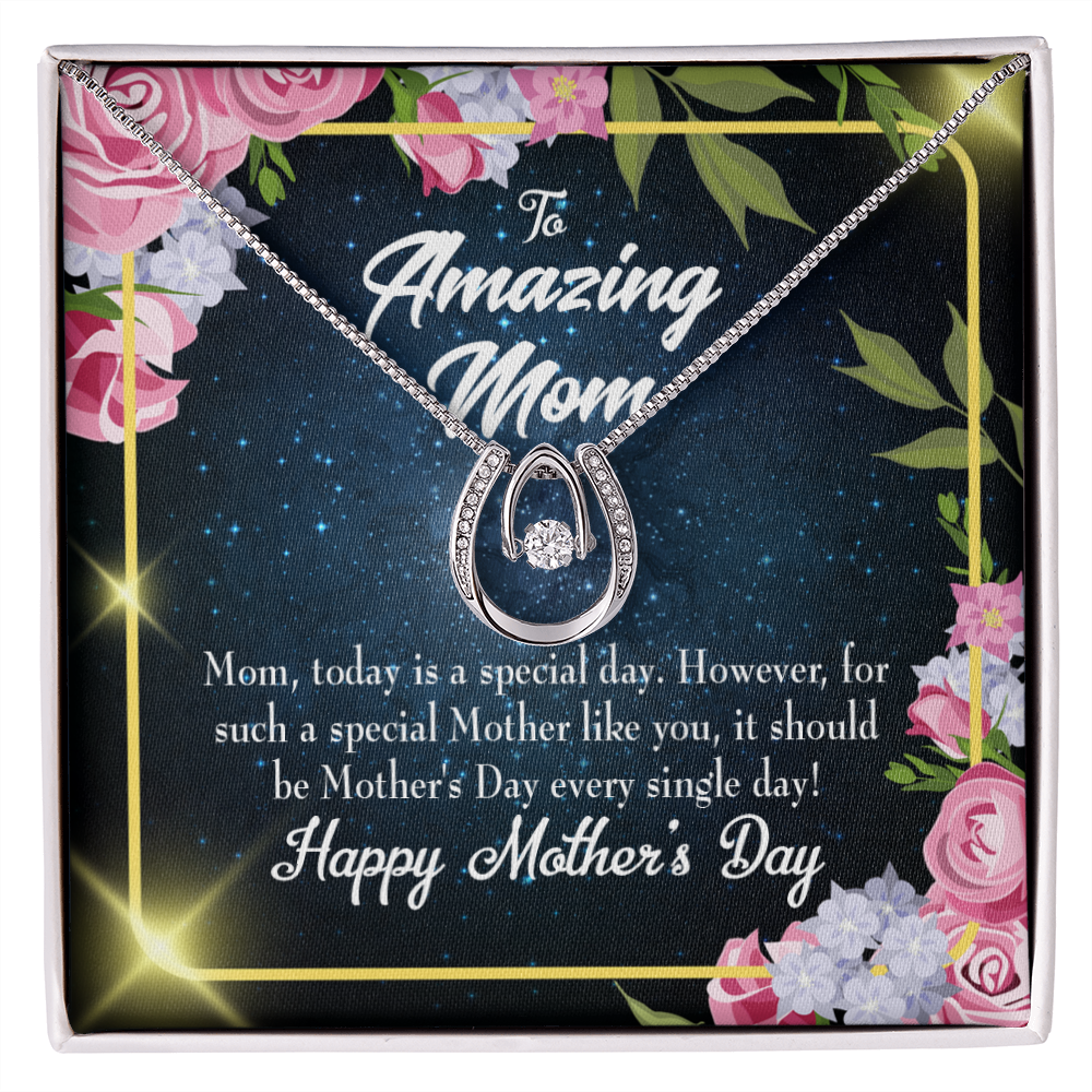 Happy Mother's Day Special Lucky Horseshoe Necklace Message Card 14k w CZ Crystals-Express Your Love Gifts
