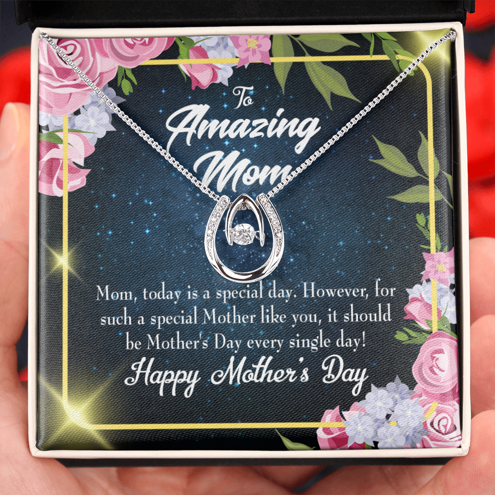 Happy Mother's Day Special Lucky Horseshoe Necklace Message Card 14k w CZ Crystals-Express Your Love Gifts