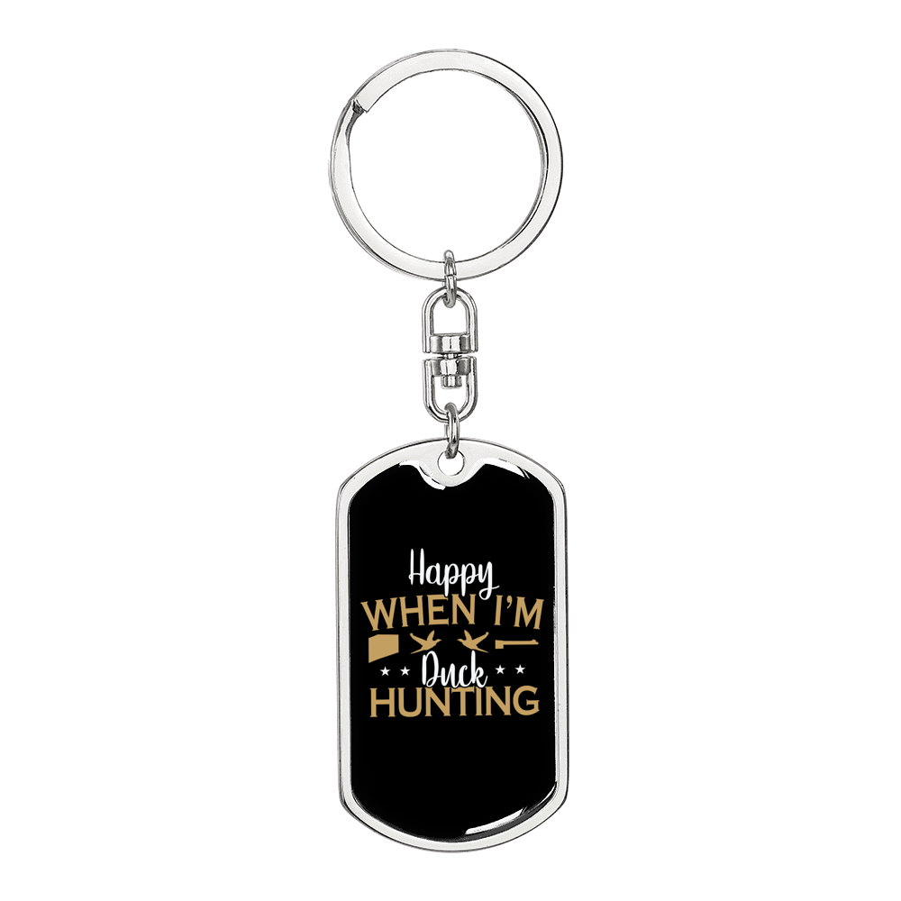 Happy When Hunter'S Keychain Gift Stainless Steel or 18k Gold Dog Tag Keyring-Express Your Love Gifts