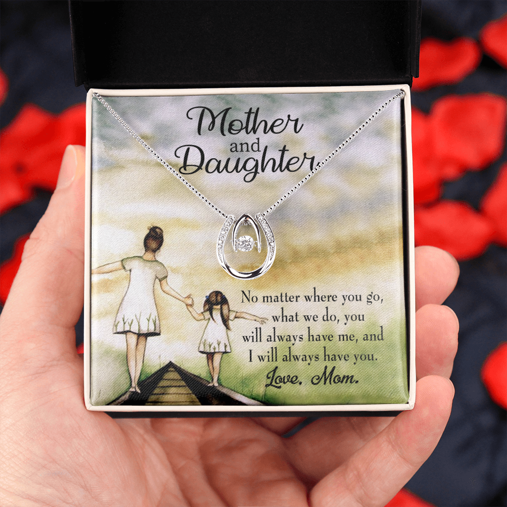 Have Each Other - Mom to Daughter Lucky Horseshoe Necklace Message Card 14k w CZ Crystals-Express Your Love Gifts