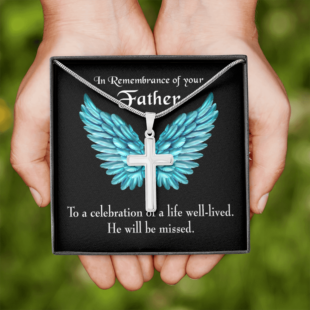 He Will be Missed Dad Memorial Gift Dad Memorial Cross Necklace Sympathy Gift Loss of Father Condolence Message Card-Express Your Love Gifts