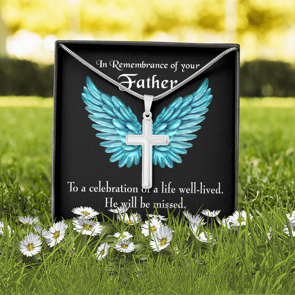 He Will be Missed Dad Memorial Gift Dad Memorial Cross Necklace Sympathy Gift Loss of Father Condolence Message Card-Express Your Love Gifts