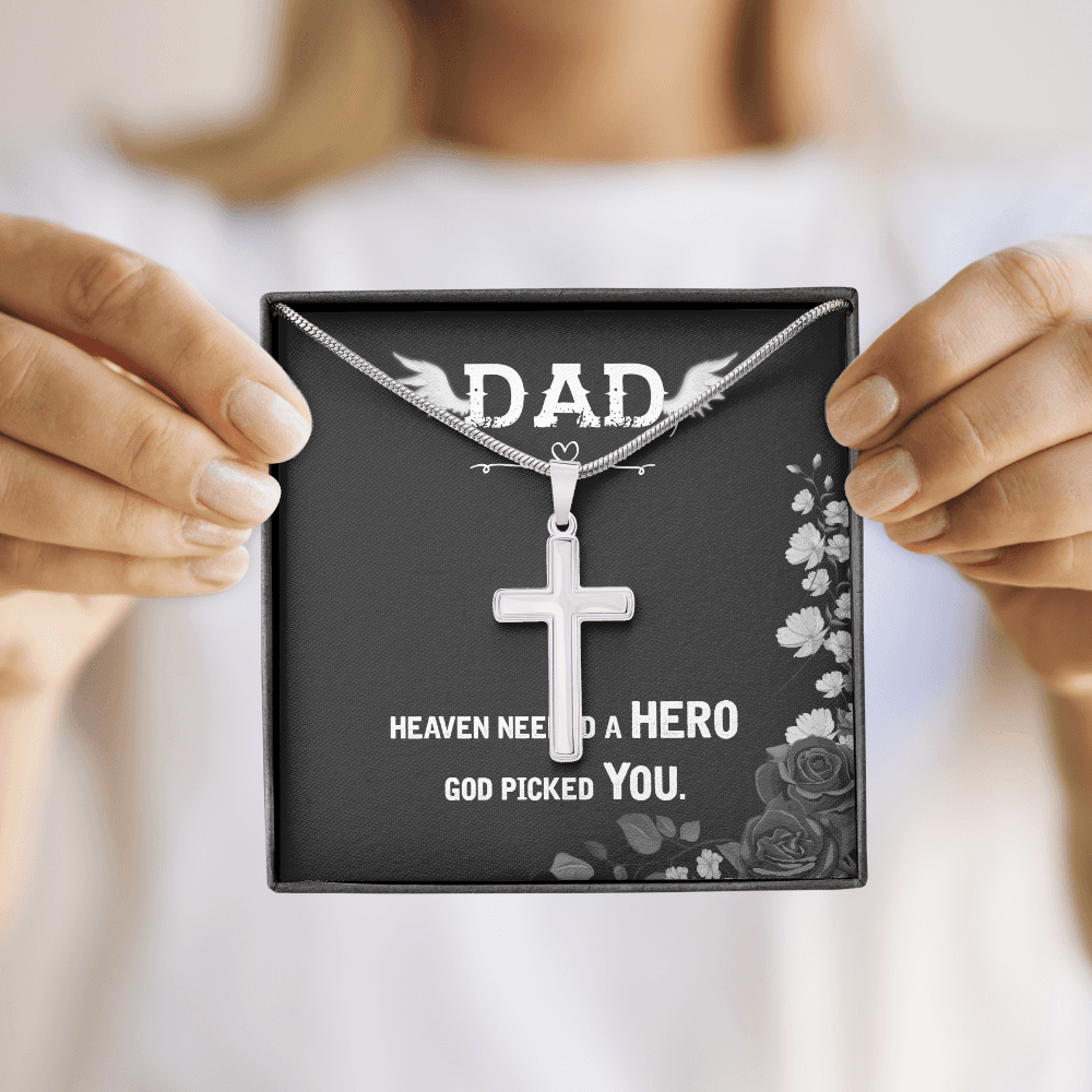 Heaven Needed a Hero Dad Memorial Gift Dad Memorial Cross Necklace Sympathy Gift Loss of Father Condolence Message Card-Express Your Love Gifts