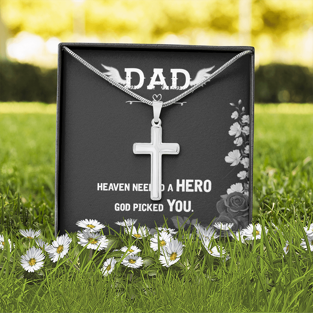 Heaven Needed a Hero Dad Memorial Gift Dad Memorial Cross Necklace Sympathy Gift Loss of Father Condolence Message Card-Express Your Love Gifts