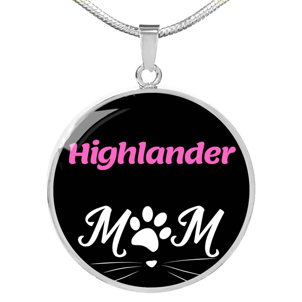 Highlander Cat Mom Necklace Circle Pendant Stainless Steel or 18k Gold 18-22"-Express Your Love Gifts