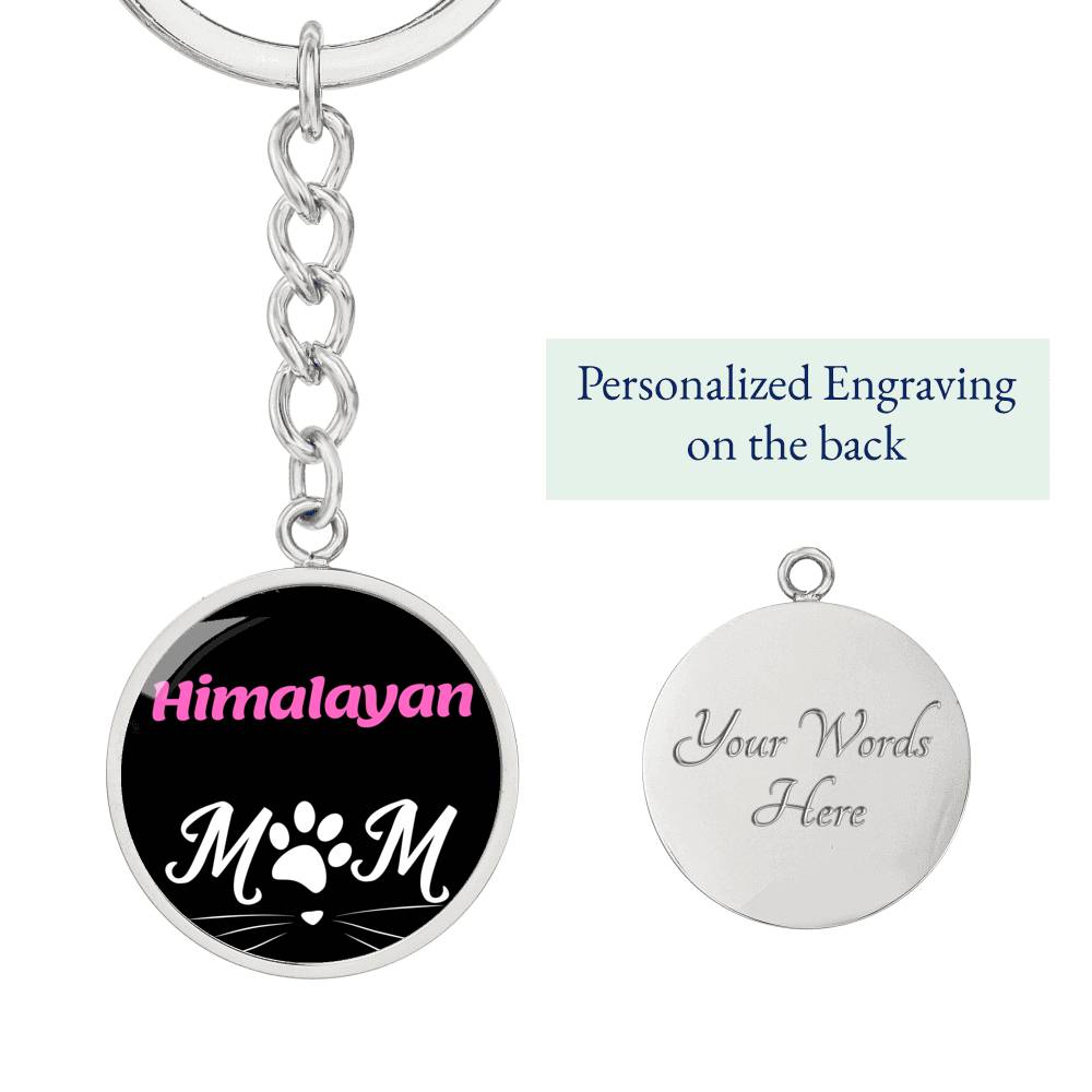 Himalayan Cat Mom Keychain Stainless Steel or 18k Gold Circle Pendant-Express Your Love Gifts