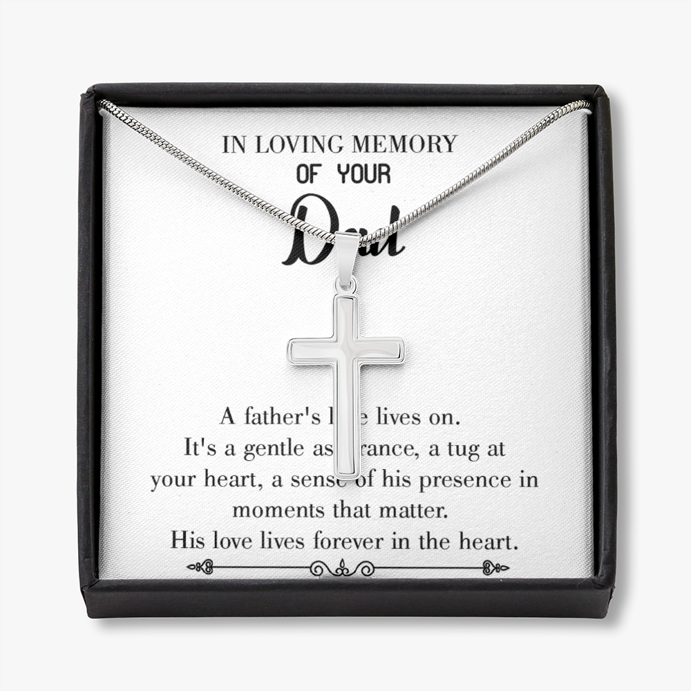 His Love Lives Forever Dad Memorial Gift Dad Memorial Cross Necklace Sympathy Gift Loss of Father Condolence Message Card-Express Your Love Gifts