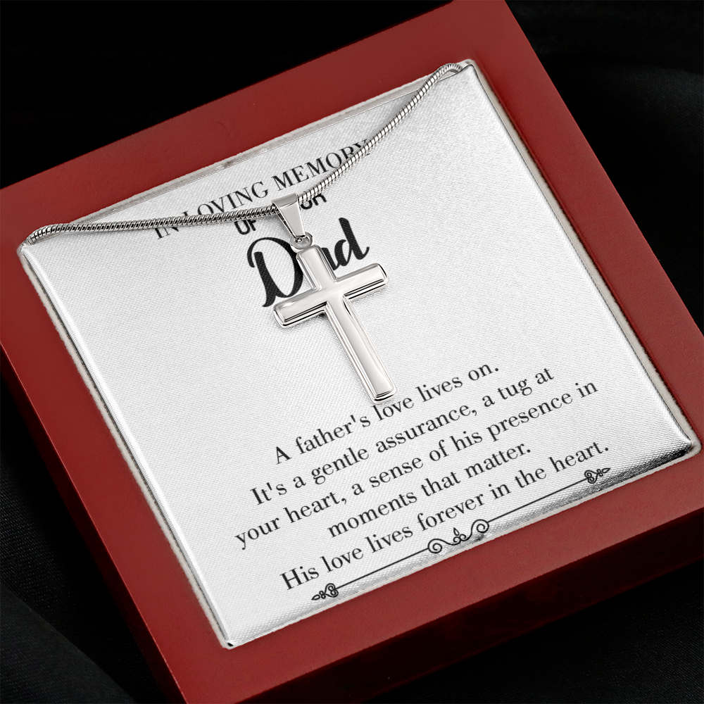 His Love Lives Forever Dad Memorial Gift Dad Memorial Cross Necklace Sympathy Gift Loss of Father Condolence Message Card-Express Your Love Gifts