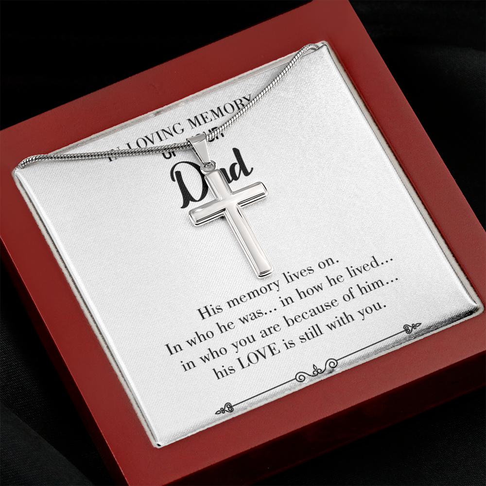 His Memory Lives Dad Memorial Gift Dad Memorial Cross Necklace Sympathy Gift Loss of Father Condolence Message Card-Express Your Love Gifts