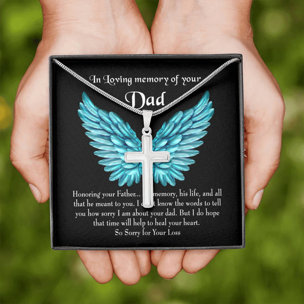 Honoring Your Dad Dad Memorial Gift Dad Memorial Cross Necklace Sympathy Gift Loss of Father Condolence Message Card-Express Your Love Gifts