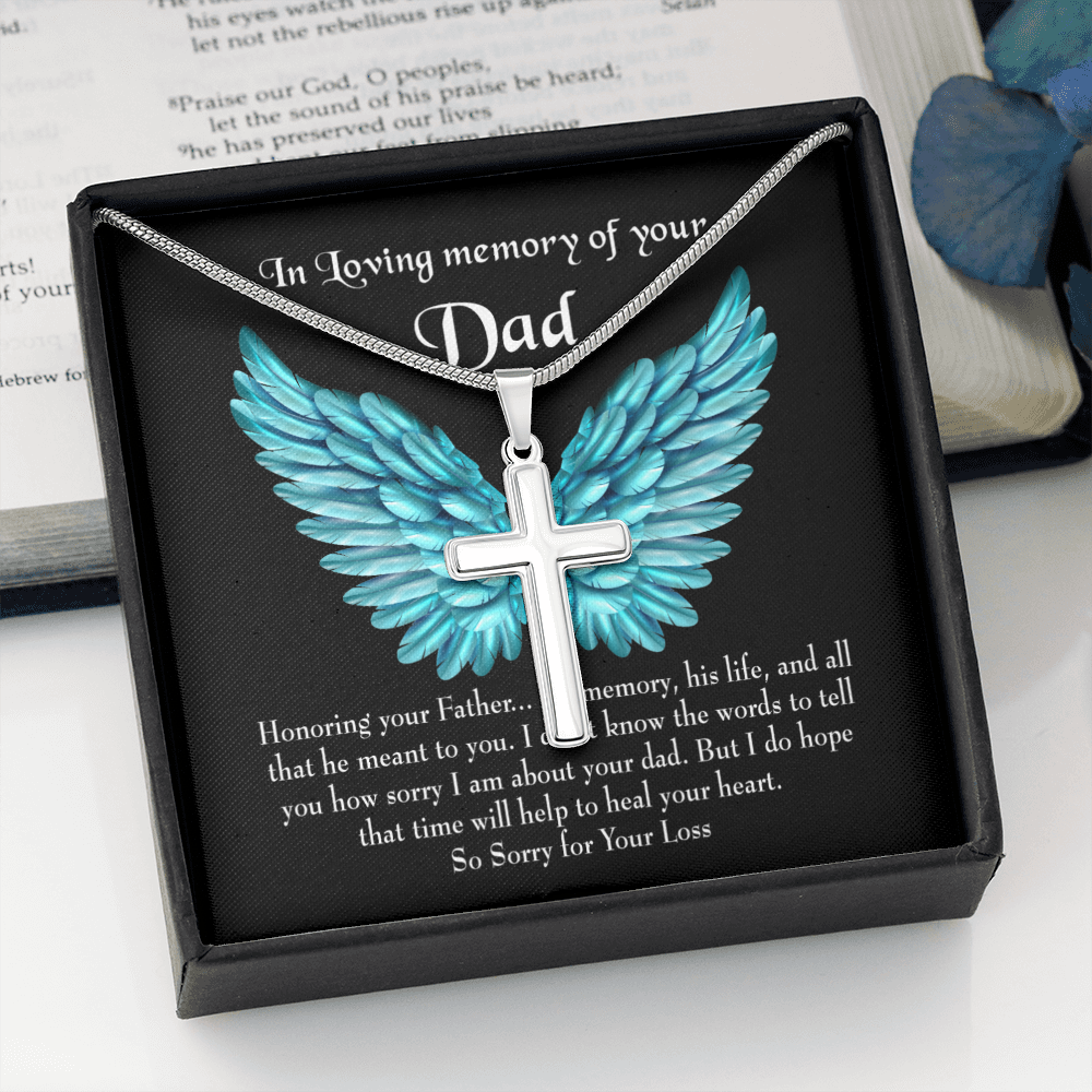 Honoring Your Dad Dad Memorial Gift Dad Memorial Cross Necklace Sympathy Gift Loss of Father Condolence Message Card-Express Your Love Gifts