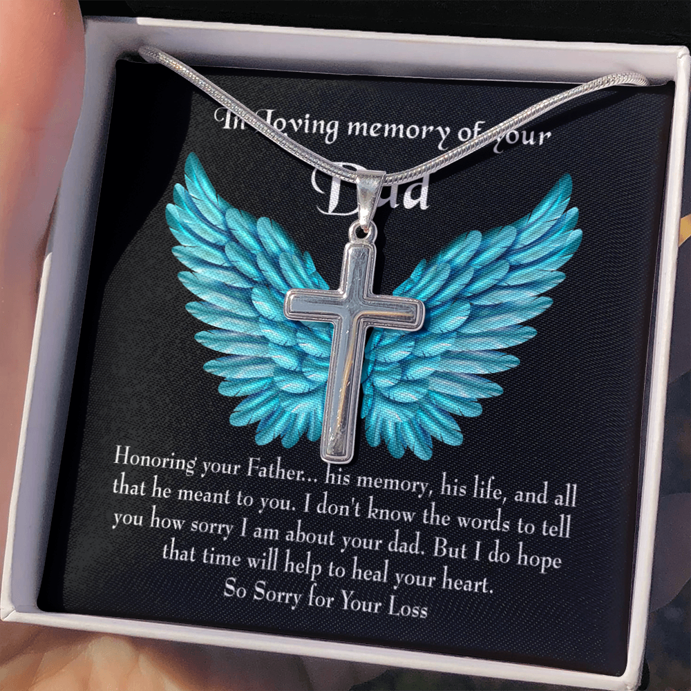 Honoring Your Dad Dad Memorial Gift Dad Memorial Cross Necklace Sympathy Gift Loss of Father Condolence Message Card-Express Your Love Gifts
