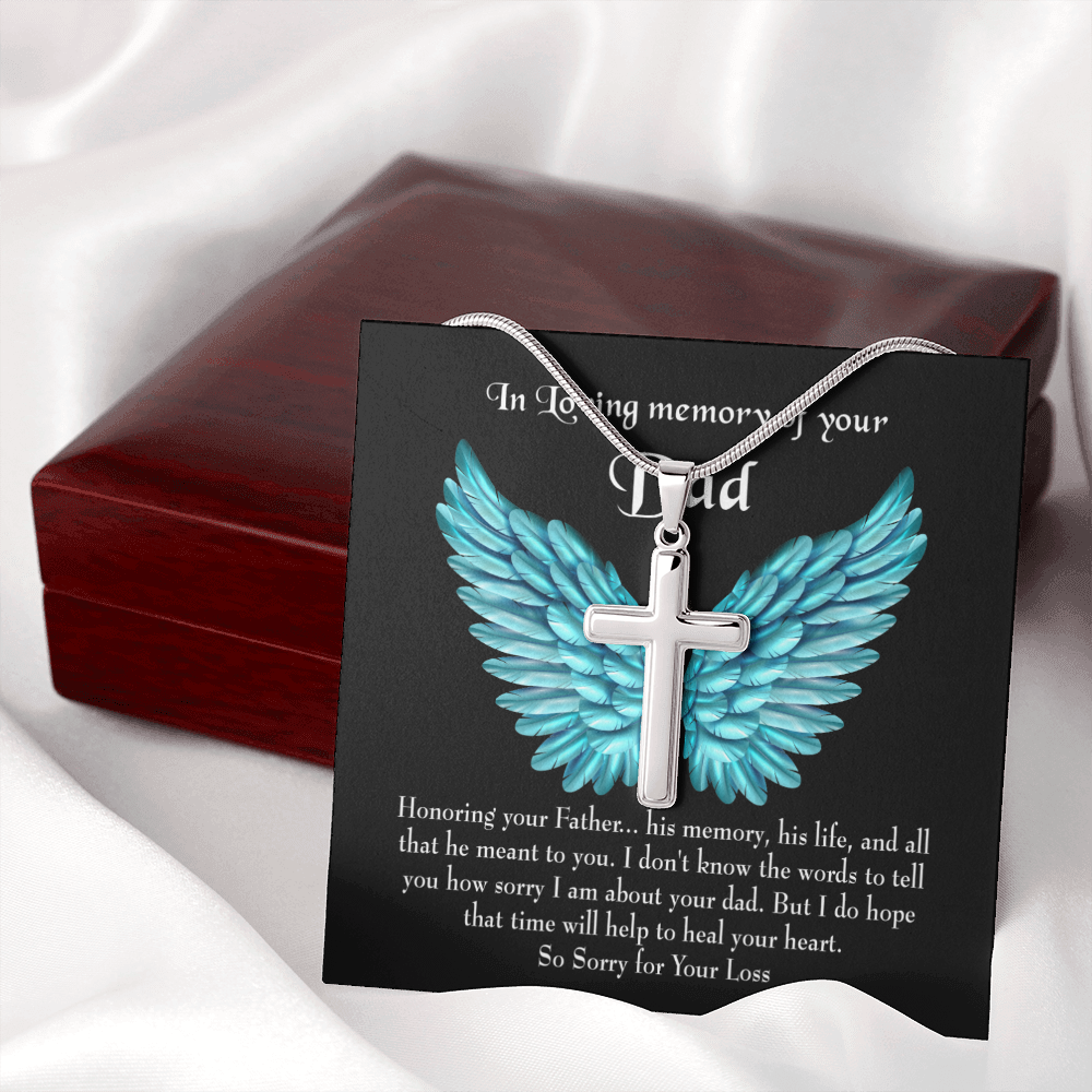 Honoring Your Dad Dad Memorial Gift Dad Memorial Cross Necklace Sympathy Gift Loss of Father Condolence Message Card-Express Your Love Gifts