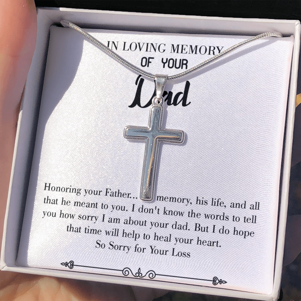 Honoring Your Father Dad Memorial Gift Dad Memorial Cross Necklace Sympathy Gift Loss of Father Condolence Message Card-Express Your Love Gifts