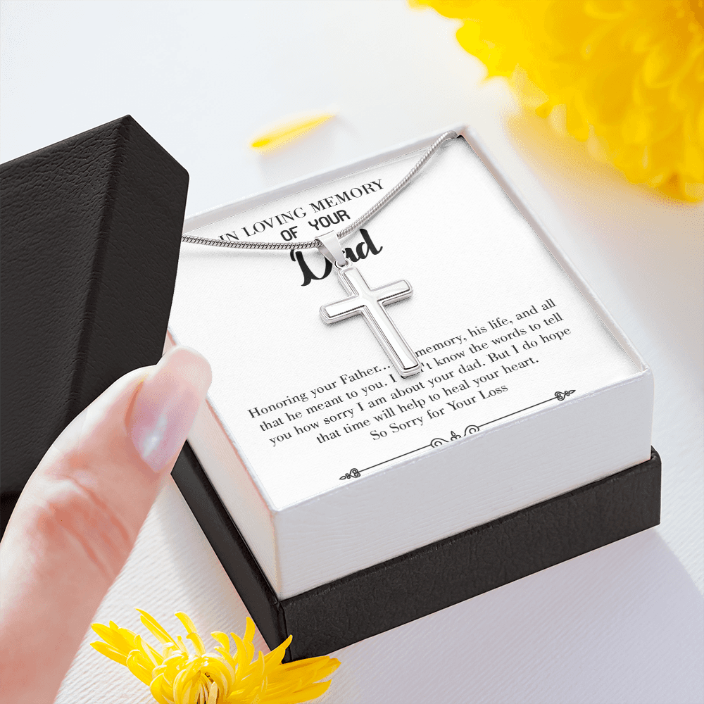 Honoring Your Father Dad Memorial Gift Dad Memorial Cross Necklace Sympathy Gift Loss of Father Condolence Message Card-Express Your Love Gifts