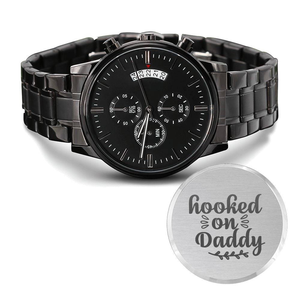 Hooked On Daddy Engraved Multifunction Fishing Men's Watch Stainless Steel Chronograph W Copper Dial-Express Your Love Gifts