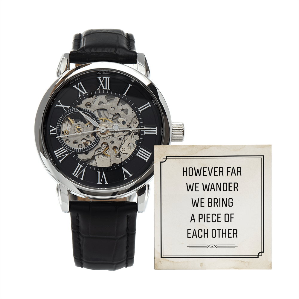 However Far We Wander Men&#39;s Openwork Watch With Message Card in Mahogany Box-Express Your Love Gifts