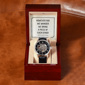 However Far We Wander Men's Openwork Watch With Message Card in Mahogany Box-Express Your Love Gifts