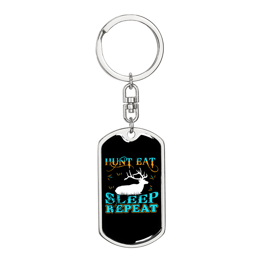 Hunt Eat Sleep Keychain Stainless Steel or 18k Gold Dog Tag Keyring-Express Your Love Gifts