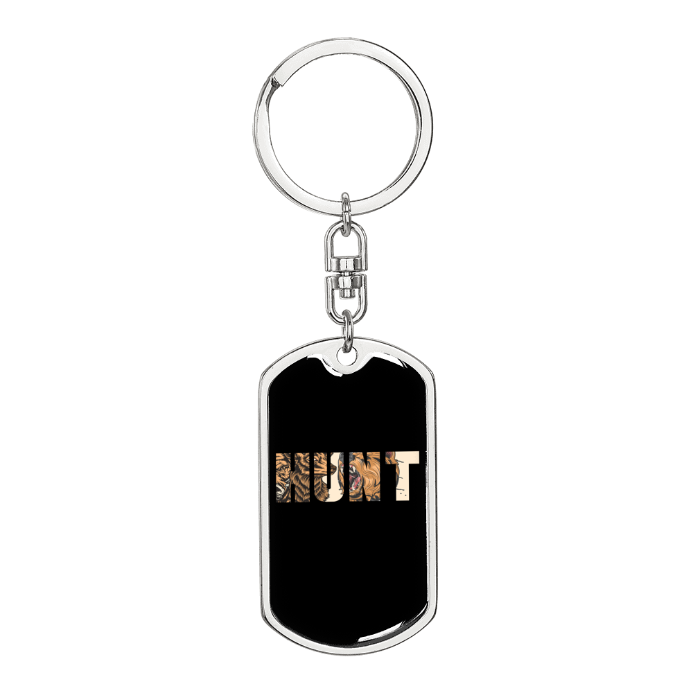Hunt Keychain Stainless Steel or 18k Gold Dog Tag Keyring-Express Your Love Gifts