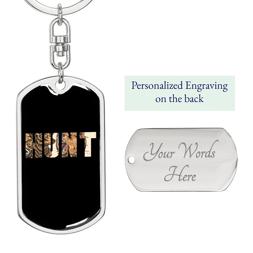 Hunt Keychain Stainless Steel or 18k Gold Dog Tag Keyring-Express Your Love Gifts