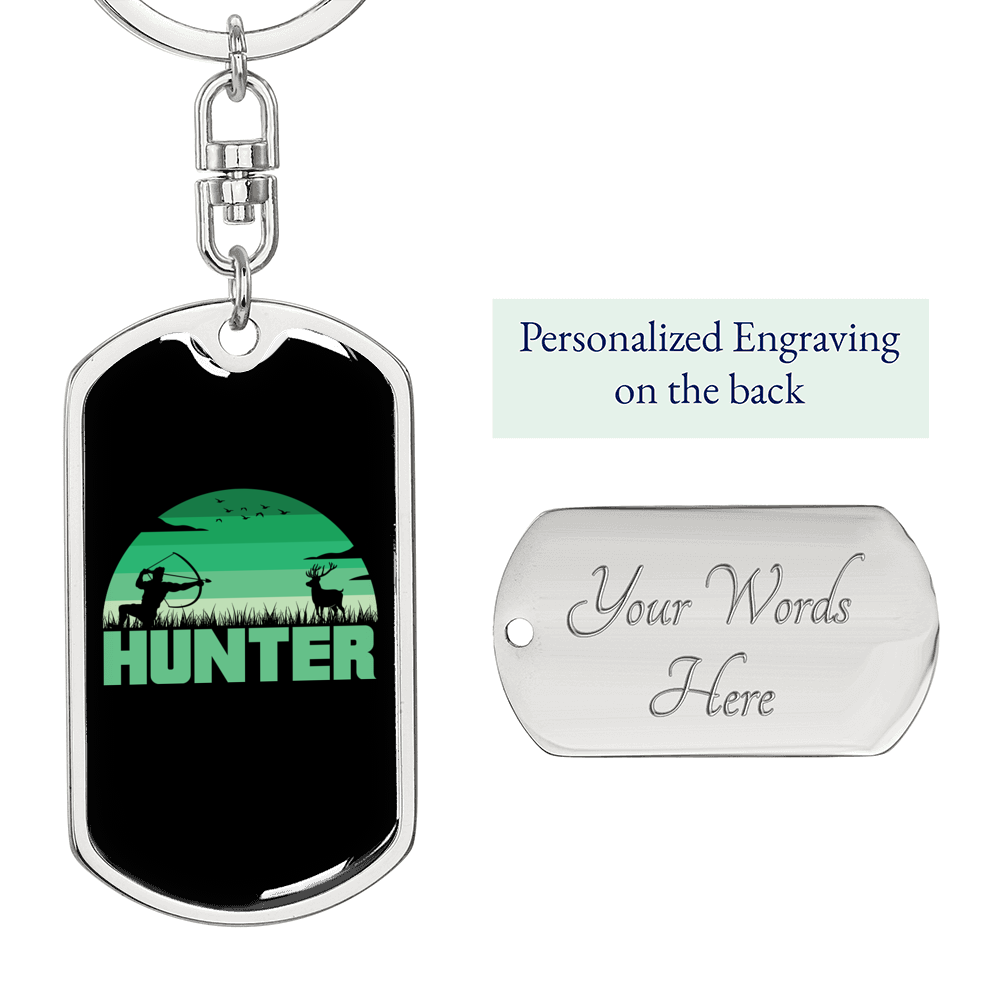 Hunter Keychain Stainless Steel or 18k Gold Dog Tag Keyring-Express Your Love Gifts