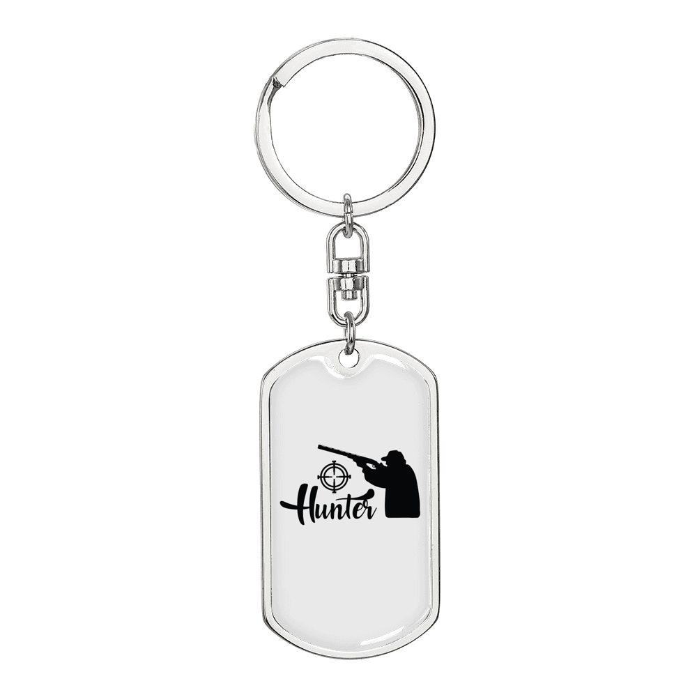 Hunter Man Keychain Stainless Steel or 18k Gold Dog Tag Keyring-Express Your Love Gifts