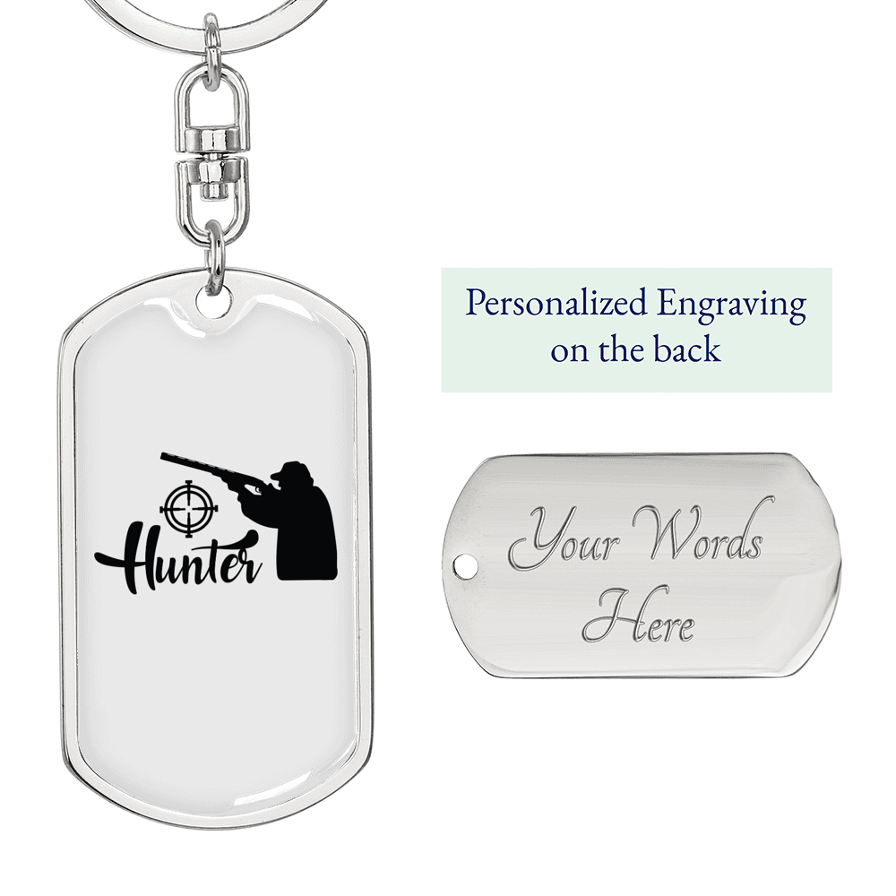 Hunter Man Keychain Stainless Steel or 18k Gold Dog Tag Keyring-Express Your Love Gifts