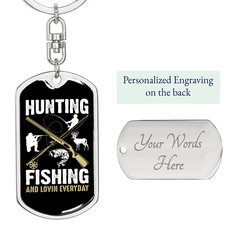 Hunting & Fishing Everyday Keychain Stainless Steel or 18k Gold Dog Tag Keyring-Express Your Love Gifts
